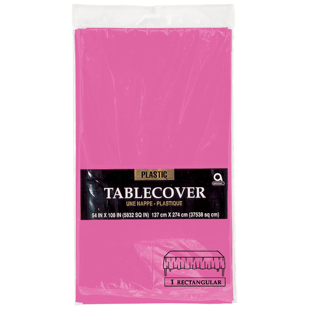 54" x 108" Plastic Table Cover - Bright Pink