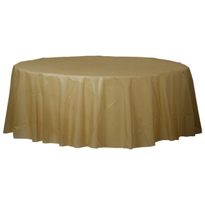 84" Round Plastic Table Cover- Gold