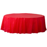 84" Round Plastic Table Cover - Apple Red