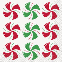 Peppermint Christmas Beverage Napkins  16ct
