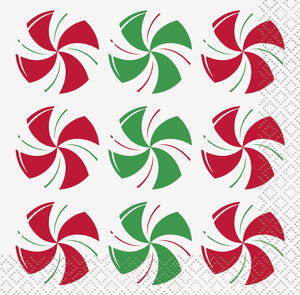 Peppermint Christmas Beverage Napkins  16ct