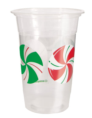 Peppermint Christmas 16oz Plastic Party Cups  8ct