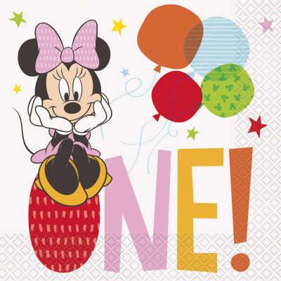 Disney Pink Minnie 1st Birthday Luncheon Napkins with Hang Tag 16ct
