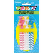 Birthday Candles in Holders - Assorted Colors 18ct 12 Holders