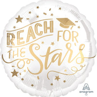 17" REACH FOR THE STARS WHITE AND GOLD FOIL BALLOON
