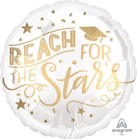 17" REACH FOR THE STARS WHITE AND GOLD FOIL BALLOON