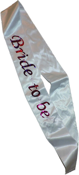 White Flashing Bride To Be Sash with Hot Pink Letters 1 ct.