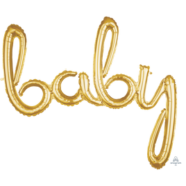 39" Gold Baby Cursive Air Filled Balloon