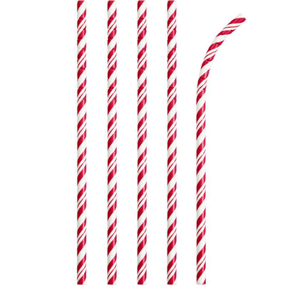 PAPER STRAWS RED AND WHITE  24 CT