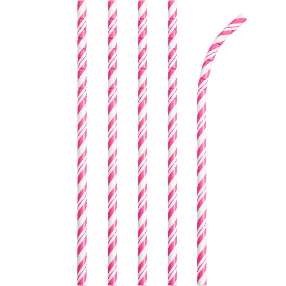 PAPER STRAWS CANDY PINK AND WHITE 24 CT