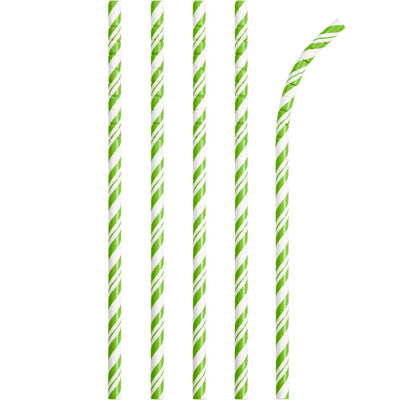 PAPER STRAWS FRESH LIME AND WHITE 24 CT