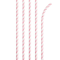 PAPER STRAWS PINK AND WHITE  24 CT
