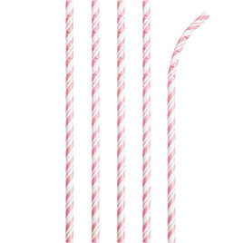 PAPER STRAWS PINK AND WHITE  24 CT