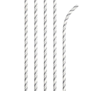 PAPER STRAWS SILVER AND WHITE  24 CT