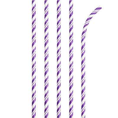 PAPER STRAWS AMETHYST AND WHITE 24 CT