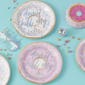 Ginger Ray Good Vibes Iridescent Foiled Donut Kill My Vibe Paper Plates 8 ct. 