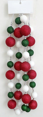 6' Red, Green and White Glitter Ball Garland w/ Silver Beads