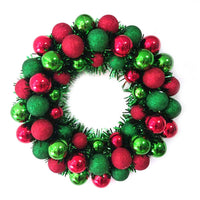 16" Red & Green Shatterproof Glitter Ball Wreath w/ Green Tinsel