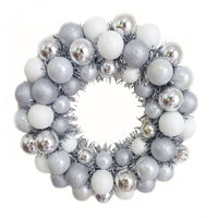 16" Silver & White Shatterproof Glitter Ball Wreath w/ Silver Tinsel