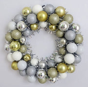 16" Champagne and Silver Shatterproof Giltter Ball Wreath w/ Silver Tinsel