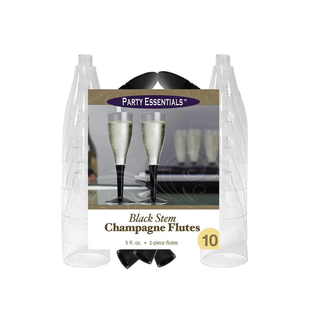 5 oz. 2 pc. Black Stem Champagne Flutes - 10 Ct.