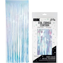 BLUE IRIDESCENT FOIL FRINGE CURTAIN 36" X 96"