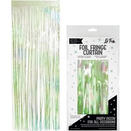 GREEN IRIDESCENT FOIL FRINGE CURTAIN 36" X 96"