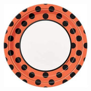 Orange & Black Dots Round 9" Dinner Plates  8ct