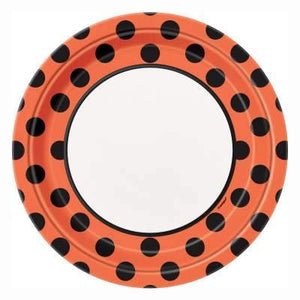 Orange & Black Dots Round 9" Dinner Plates  8ct