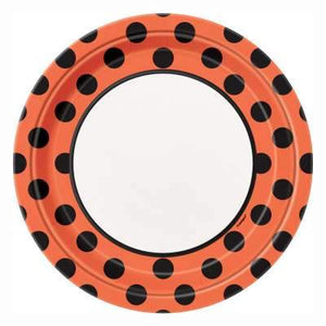 Orange & Black Dots Round 9" Dinner Plates  8ct