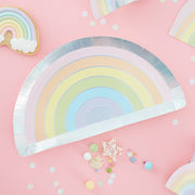 Ginger Ray Pastel Party Rainbow Shaped Iridescent Foiled Paper Plates 8 ct. 