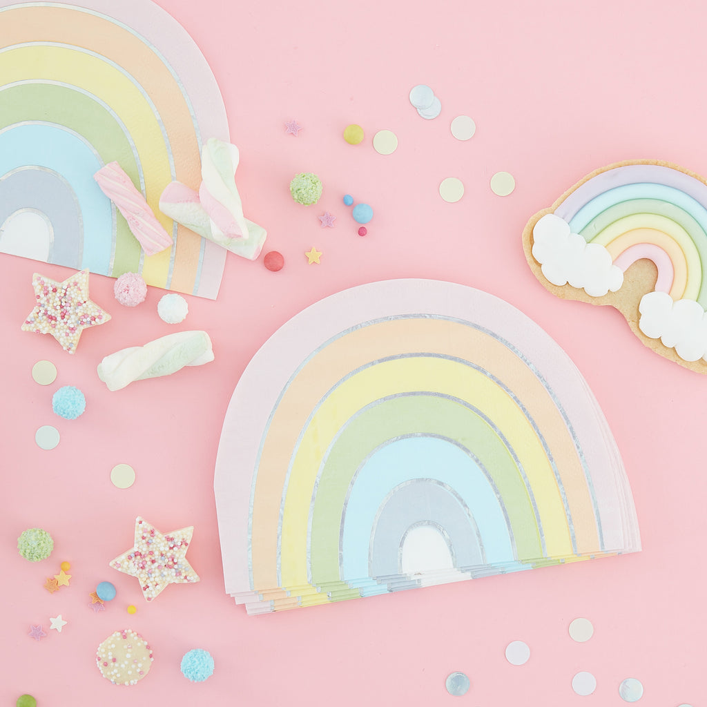 Ginger Ray Pastel Party Rainbow Shaped Iridescent Foiled Paper Napkins 16 ct. 
