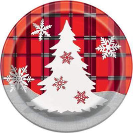Rustic Plaid Christmas Round 7" Dessert Plates  8ct