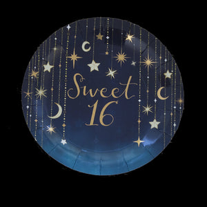 9 in. Sweet 16 Starry Night Foil Print Luncheon Plate 8 ct. 