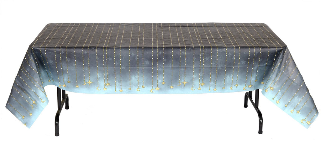 Black Star Starry Night Paper Tablecover Plastic Lined 54 in. X 108 in.  1 ct. 