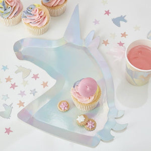 Ginger Ray Make A Wish Iridescent Unicorn Shaped Paper Plates 8 ct. 