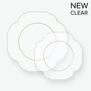 Scalloped Clear • Gold Plastic Plates | 10 Pack