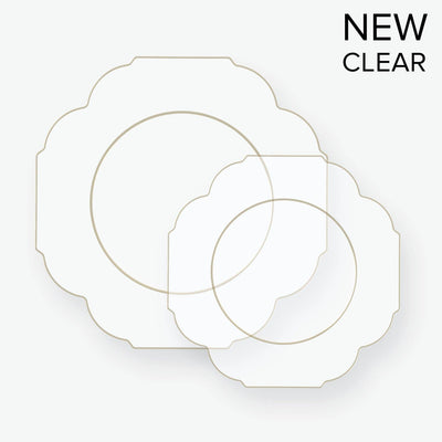 Scalloped Clear • Gold Plastic Plates | 10 Pack