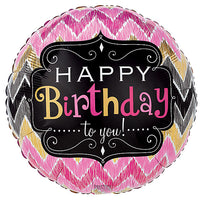 17" Happy Birthday Pink Chevron Foil Balloon