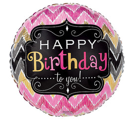 17" Happy Birthday Pink Chevron Foil Balloon