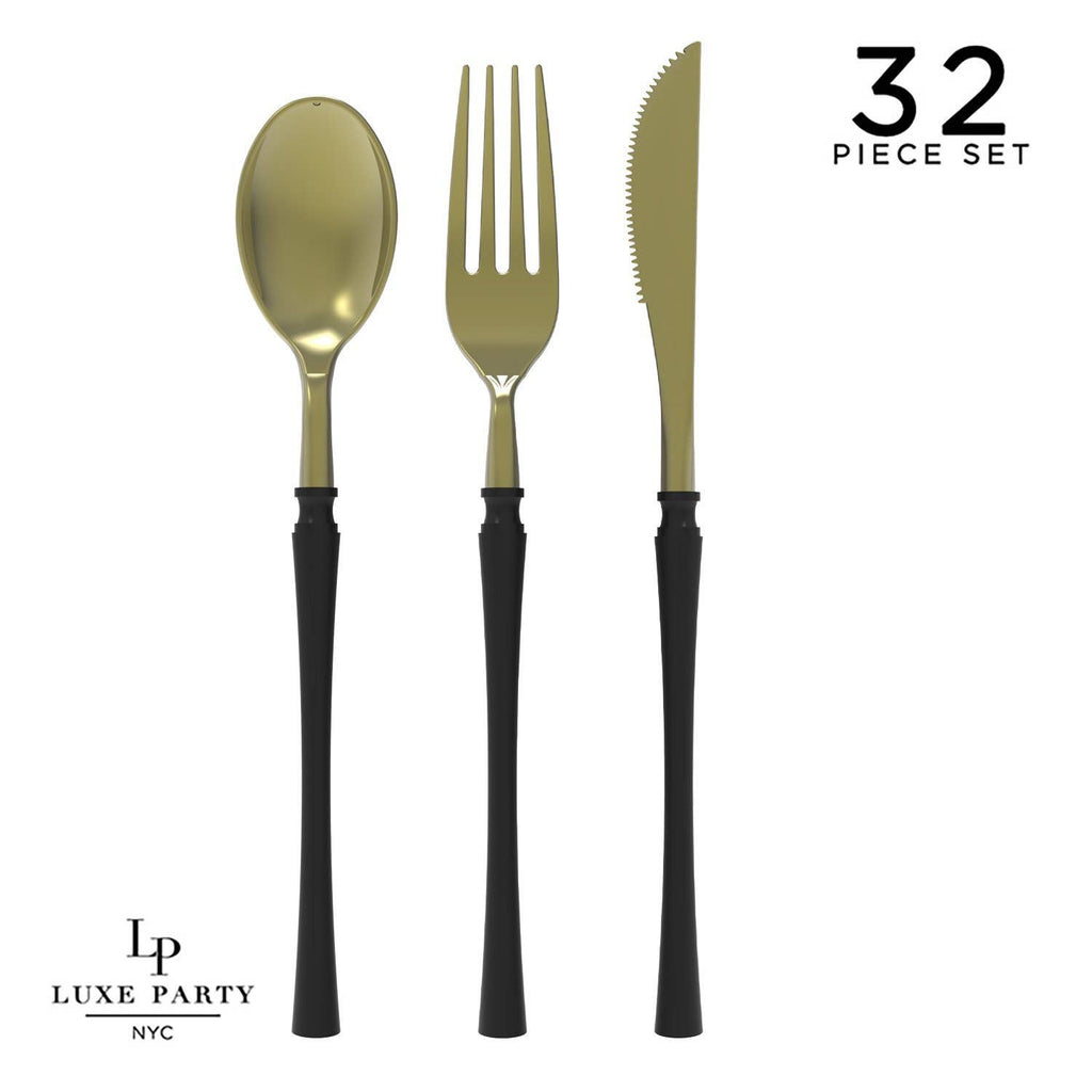 Neo Classic  Black • Gold Plastic Cutlery Set | 32 Pieces