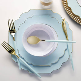 Scalloped Mint, Gold Plastic Dessert Plates | 10 Pack