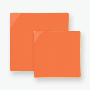 Orange, Gold Square Plastic Dessert Plates | 10 Pack