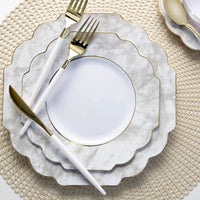 Scalloped Marble, Gold Plastic Dinner Plates | 10 Pack
