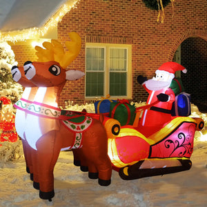 7ft. Christmas Inflatable Santa Reindeer Sleigh Outdoor Decoration with Built-in LED Lights