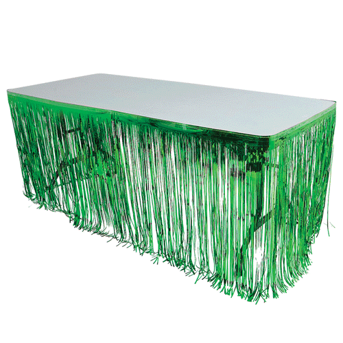 Green Metallic Fringe Tableskirt 144" X 30"
