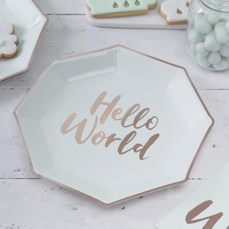 Ginger Ray Hello World Mint and Gold Paper Plates 8 ct. 