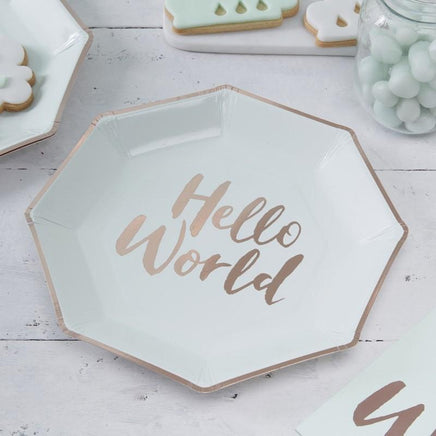 Ginger Ray Hello World Mint and Gold Paper Plates 8 ct.
