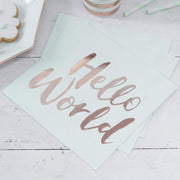 Ginger Ray Hello World Mint & Gold  Foiled Paper Napkins 20 ct. 