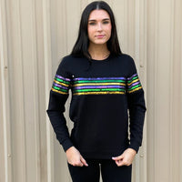 Sequin Chest Stripes French Terry Pullover